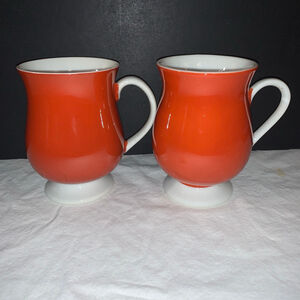 Orange White Footed Mugs Set of 2 One Size made in Japan